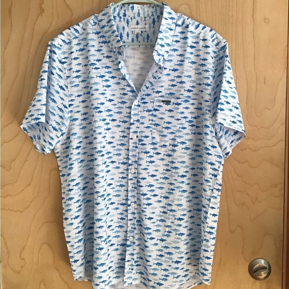 VINTAGE SUMMER
Fish Print Short Sleeve Shirt In White XXL - Picture 2 of 7